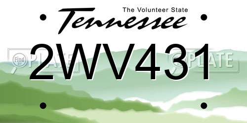 2WV431 Tennessee License Plate