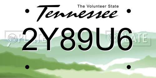 2Y89U6 Tennessee License Plate