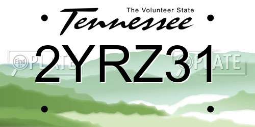 2YRZ31 Tennessee License Plate