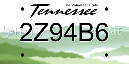 2Z94B6 Tennessee License Plate