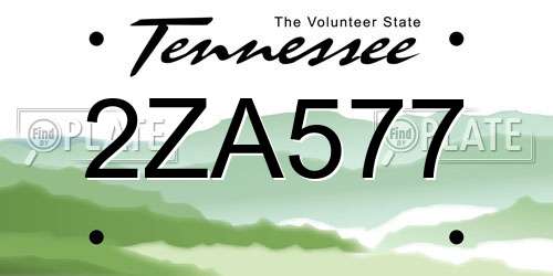 2ZA577 Tennessee License Plate