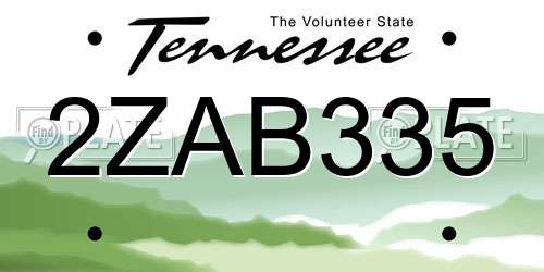 2ZAB335 Tennessee License Plate