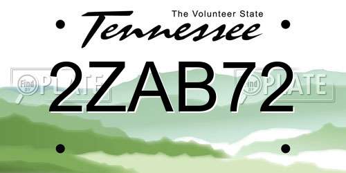 2ZAB72 Tennessee License Plate
