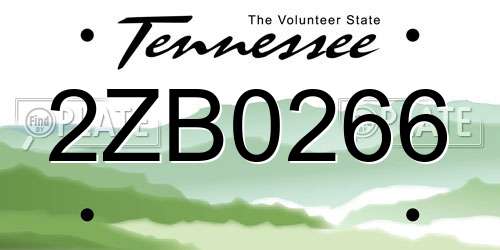 2ZB0266 Tennessee License Plate