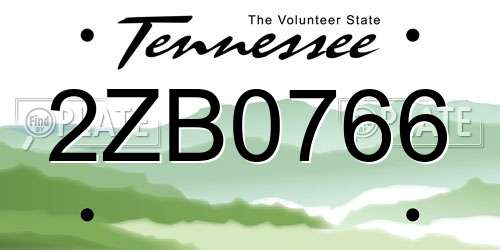 2ZB0766 Tennessee License Plate