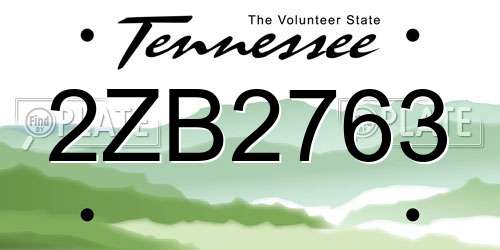 2ZB2763 Tennessee License Plate