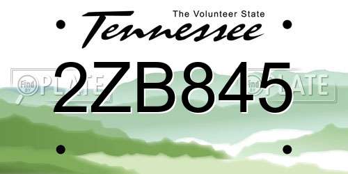 2ZB845 Tennessee License Plate