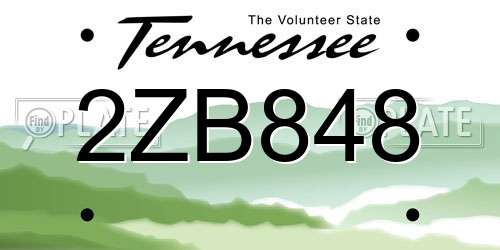 2ZB848 Tennessee License Plate