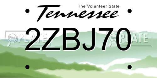 2ZBJ70 Tennessee License Plate