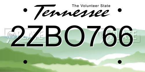2ZBO766 Tennessee License Plate