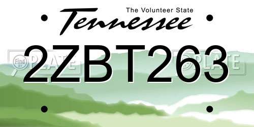 2ZBT263 Tennessee License Plate