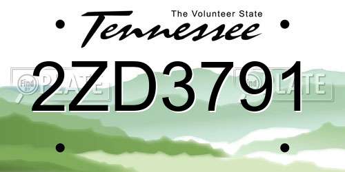 2ZD3791 Tennessee License Plate