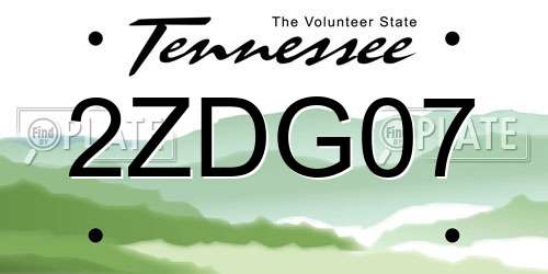 2ZDG07 Tennessee License Plate