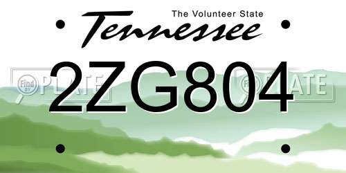 2ZG804 Tennessee License Plate