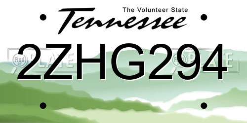 2ZHG294 Tennessee License Plate