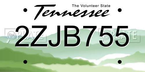 2ZJB755 Tennessee License Plate
