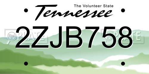2ZJB758 Tennessee License Plate