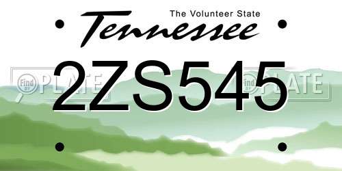 2ZS545 Tennessee License Plate