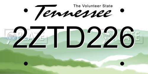 2ZTD226 Tennessee License Plate