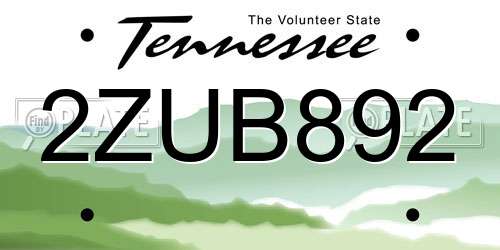 2ZUB892 Tennessee License Plate