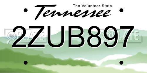 2ZUB897 Tennessee License Plate