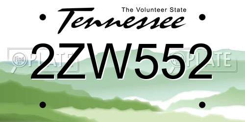 2ZW552 Tennessee License Plate