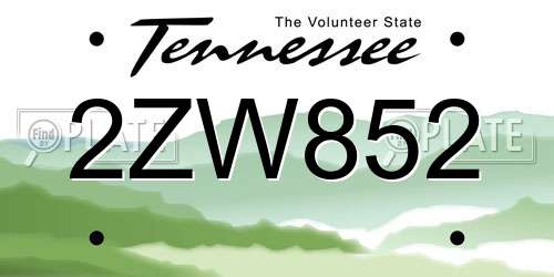2ZW852 Tennessee License Plate