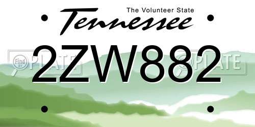 2ZW882 Tennessee License Plate