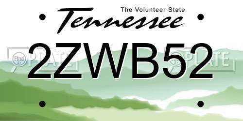 2ZWB52 Tennessee License Plate