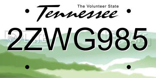 2ZWG985 Tennessee License Plate