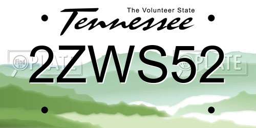 2ZWS52 Tennessee License Plate