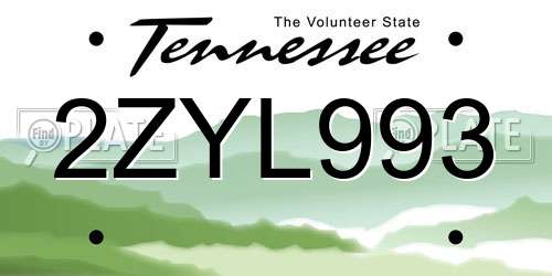 2ZYL993 Tennessee License Plate