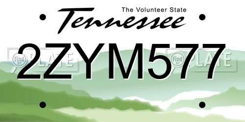 2ZYM577 Tennessee License Plate