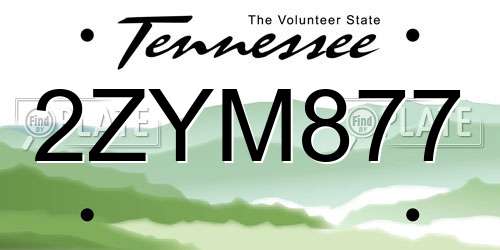 2ZYM877 Tennessee License Plate