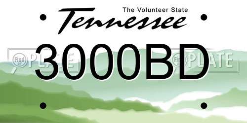 3000BD Tennessee License Plate