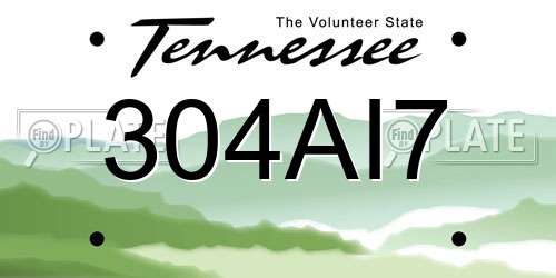 304AI7 Tennessee License Plate