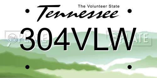 304VLW Tennessee License Plate