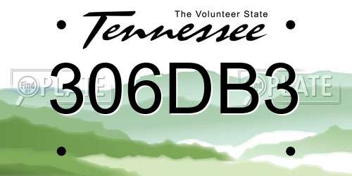 306DB3 Tennessee License Plate