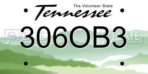 306OB3 Tennessee License Plate