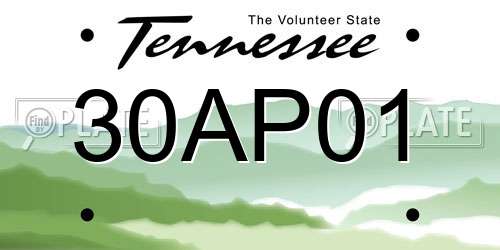 30AP01 Tennessee License Plate