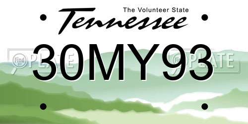 30MY93 Tennessee License Plate
