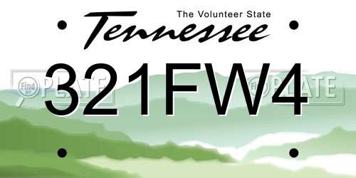 321FW4 Tennessee License Plate