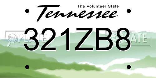 321ZB8 Tennessee License Plate