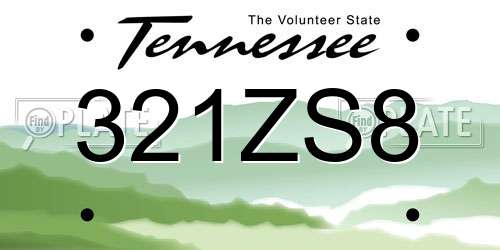321ZS8 Tennessee License Plate