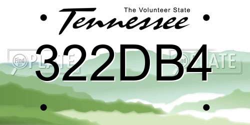 322DB4 Tennessee License Plate