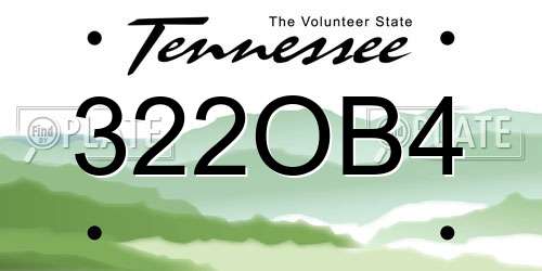 322OB4 Tennessee License Plate