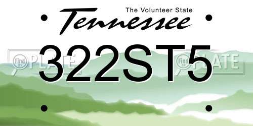 322ST5 Tennessee License Plate