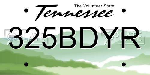 325BDYR Tennessee License Plate