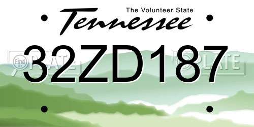 32ZD187 Tennessee License Plate