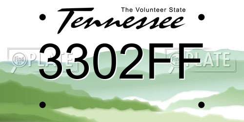 3302FF Tennessee License Plate